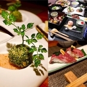 京都祇园　川村料理平_【午餐限定，一名也可以利用】装饰成青苔球美型的炸豆腐渣饼和炙烤牛肉寿司。对女性来讲也是很合适的价格